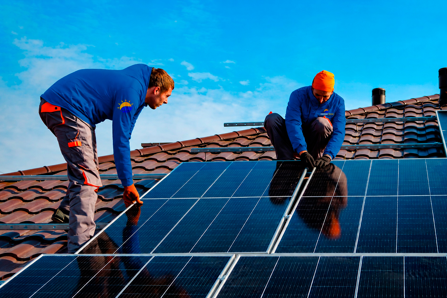 Equipe Pryme Tech em instalação de energia solar